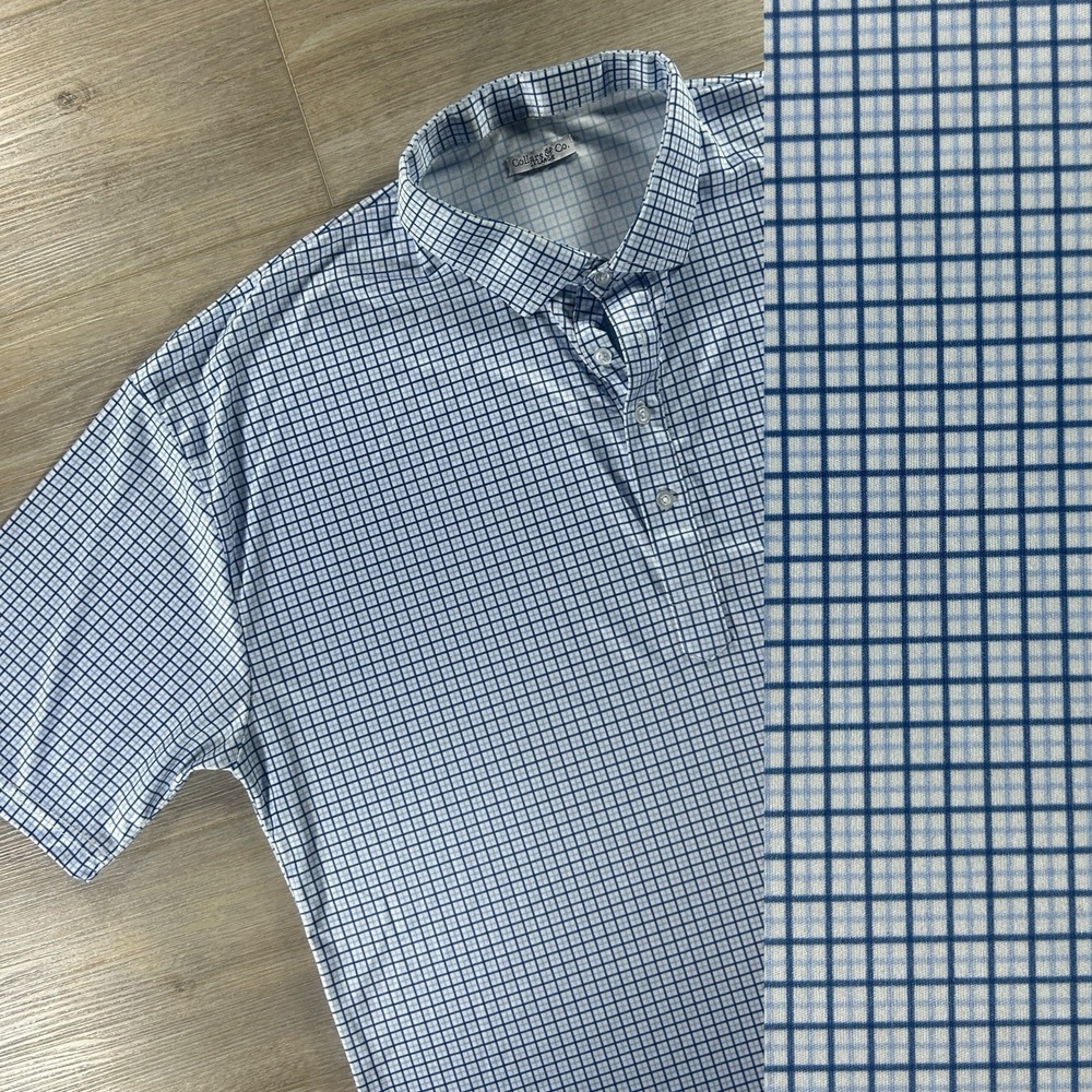 Collars And Co‎ Men's 3XL White Blue Check Performance Stretch Polo Golf